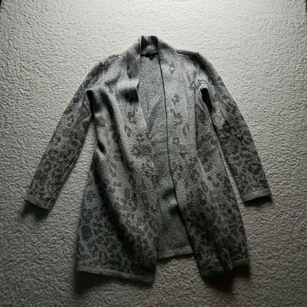 Talbots Cardigan Sweater Womens Petite P Leopard‎ Open Front Long Sleeve Knit